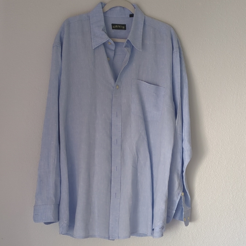 Orvis Men's Light Blue Button Down Shirt